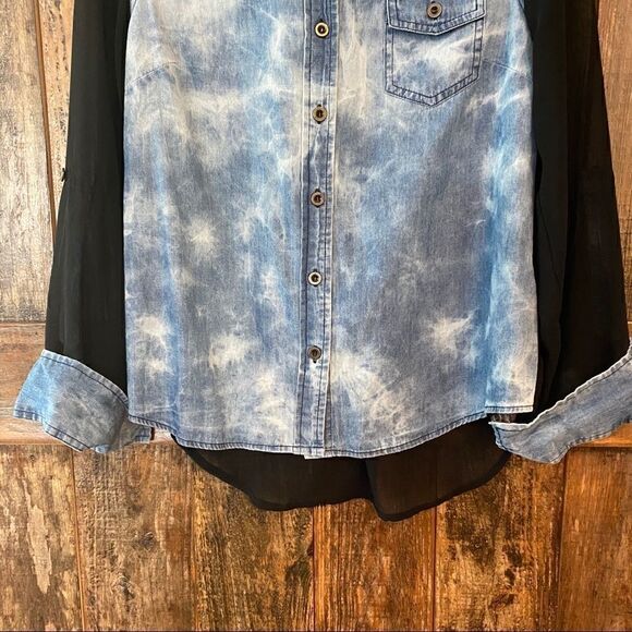 Blu Pepper Sz S NWT Blue Tie-Dye Sheer Sleeves & Hem Oversized Relaxed Shirt - Picture 6 of 12